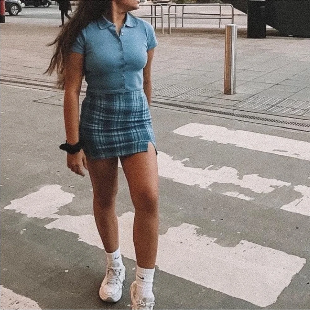 Brandy Melville/John Galt Blue Plaid Cara Skirt - Picture 2 of 5